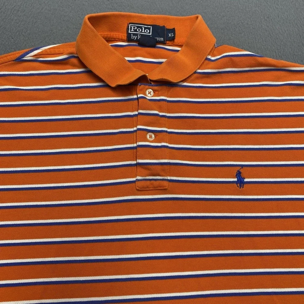 Polo Ralph Lauren Polo Shirt Mens XL Orange Stripe 100% Cotton Pony Logo